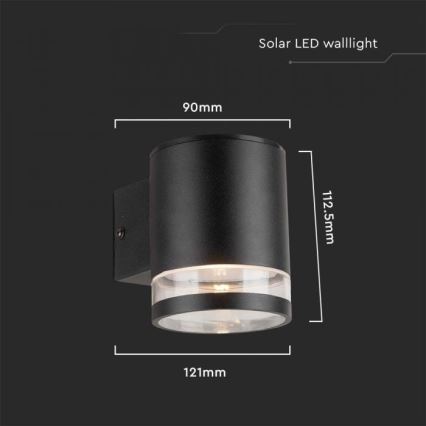 LED Exterior solar iluminação de parede LED/1W/3,7V 3000K IP54 preto