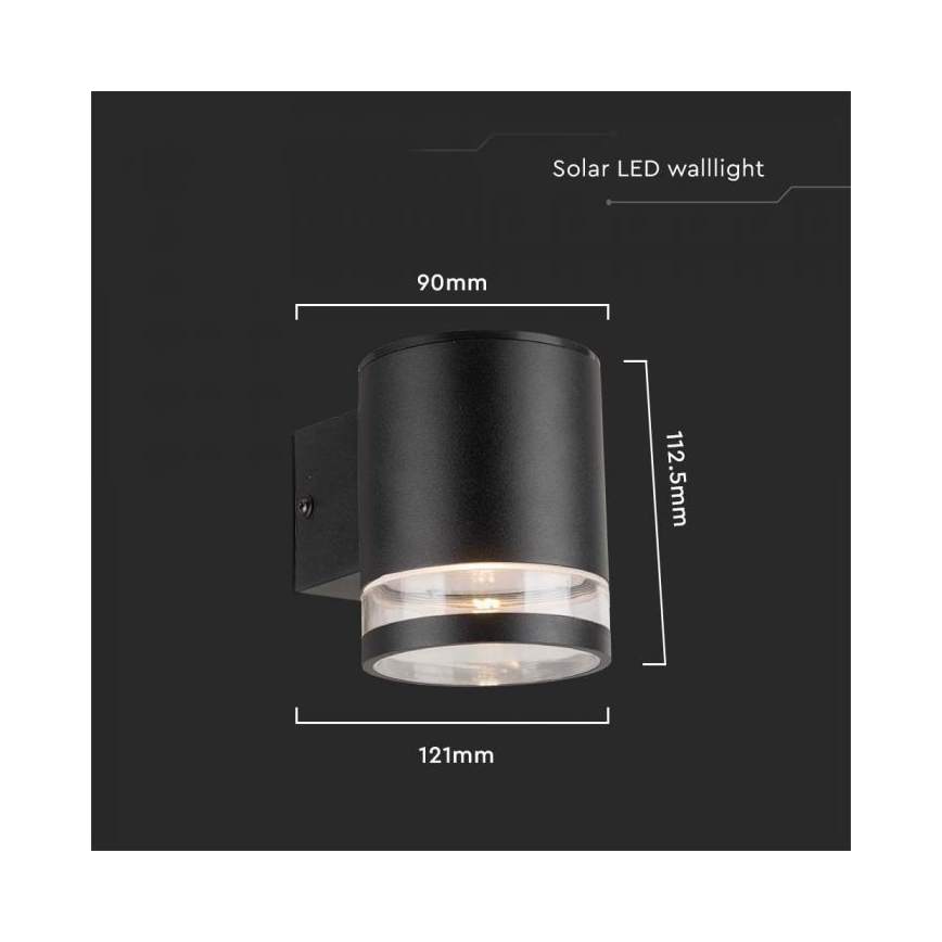 LED Exterior solar iluminação de parede LED/1W/3,7V 3000K IP54 preto