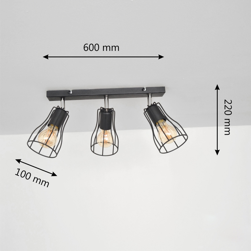 LED Foco TUBE II 3xE27/15W/230V preto