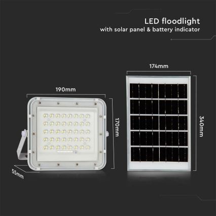 LED Exterior regulação solar reflektor LED/10W/3,2V IP65 6400K branco + controlo remoto