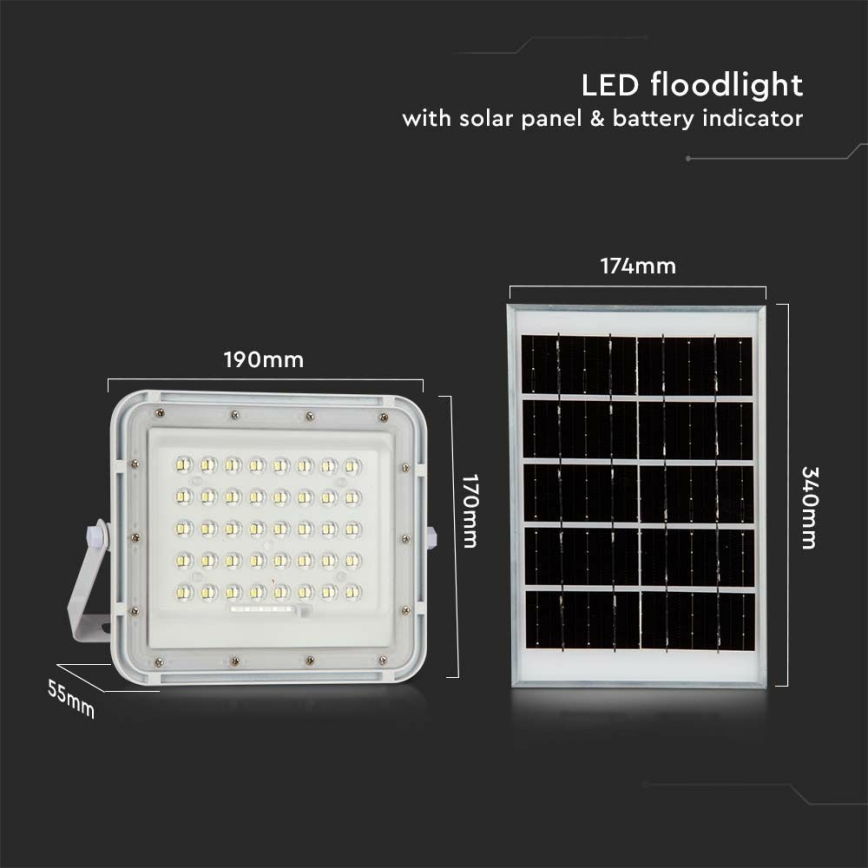 LED Exterior regulação solar reflektor LED/10W/3,2V IP65 6400K branco + controlo remoto