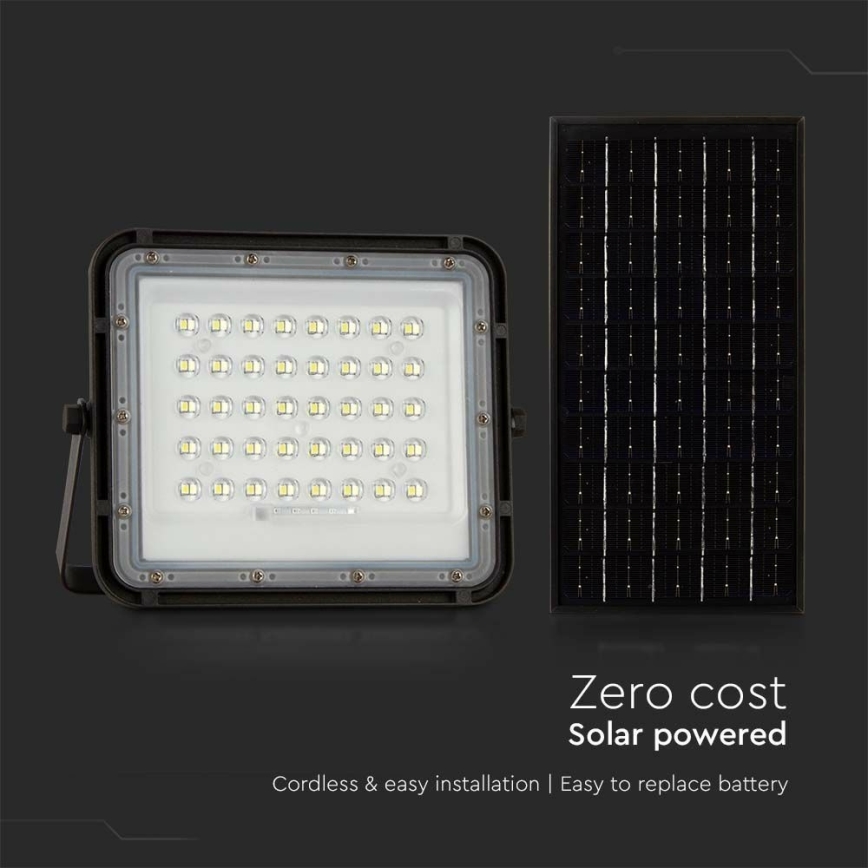 LED Exterior regulação solar holofote LED/10W/3,2V IP65 6400K preto + controlo remoto
