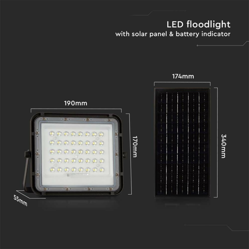 LED Exterior regulação solar holofote LED/10W/3,2V IP65 6400K preto + controlo remoto