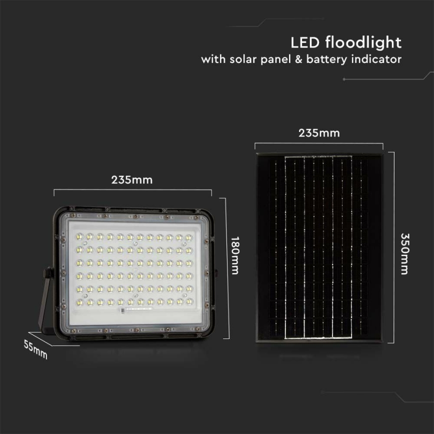 LED Exterior regulação solar holofote LED/15W/3,2V IP65 6400K preto + controlo remoto