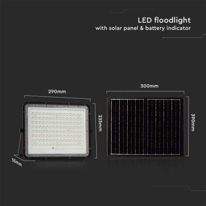 LED Holofote solar exterior LED/200W/3,2V 4000K preto IP65 + controlo remoto