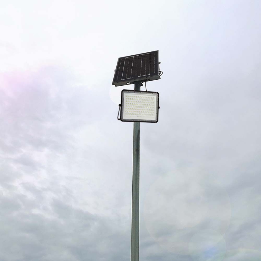LED Holofote solar exterior LED/20W/3,2V 6400K preto IP65 + controlo remoto