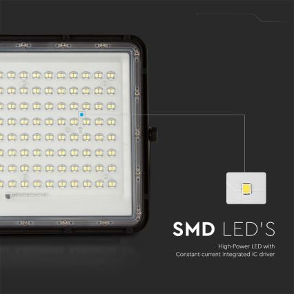 LED Holofote solar exterior LED/20W/3,2V 6400K preto IP65 + controlo remoto