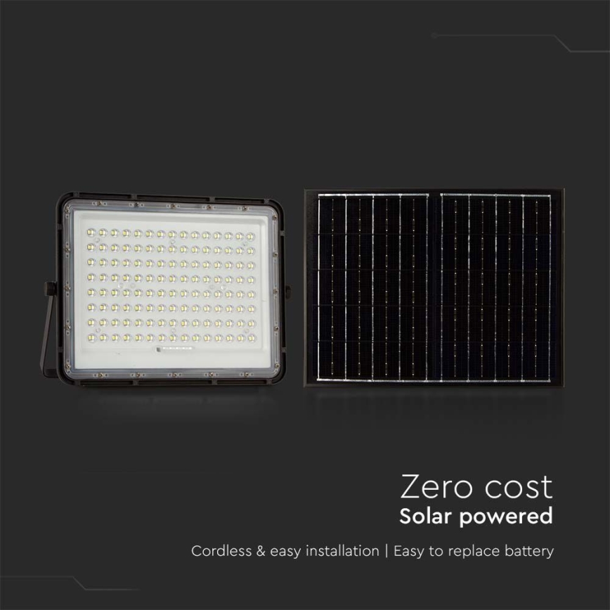 LED Holofote solar exterior LED/20W/3,2V 6400K preto IP65 + controlo remoto