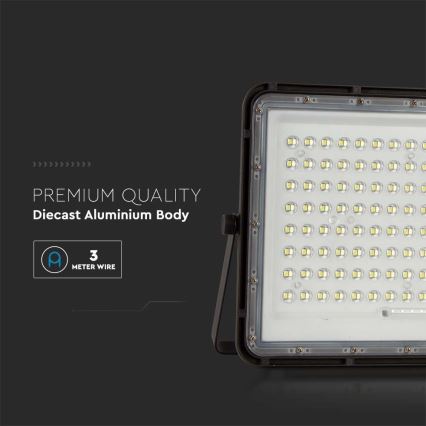 LED Holofote solar exterior LED/20W/3,2V 6400K preto IP65 + controlo remoto