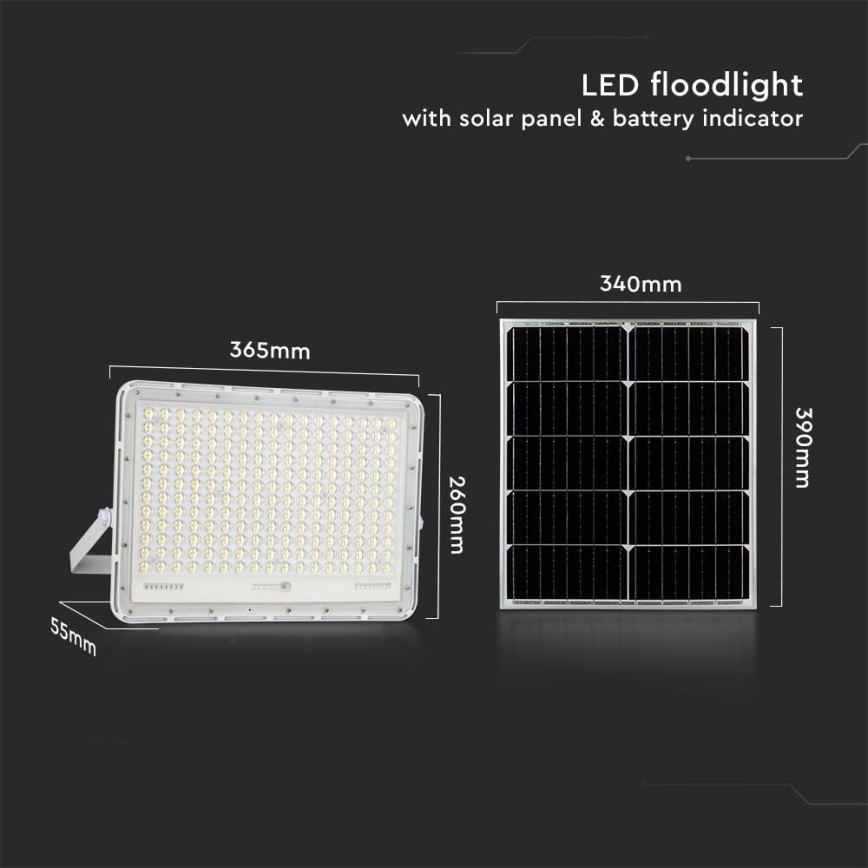 LED Holofote solar exterior LED/30W/3,2V 4000K branco IP65 + controlo remoto