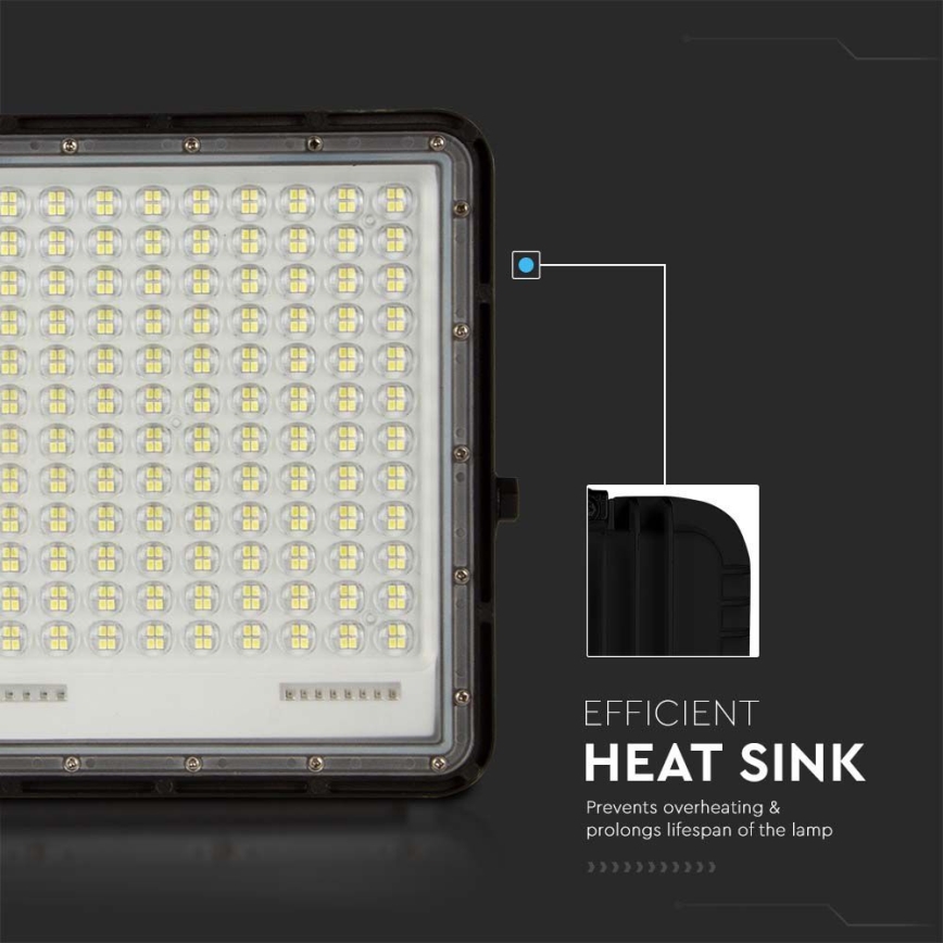 LED Holofote solar exterior LED/30W/3,2V 4000K preto IP65 + controlo remoto