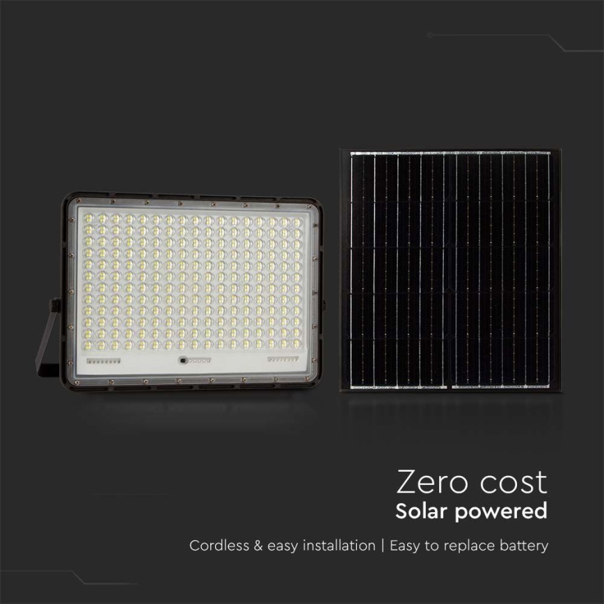 LED Holofote solar exterior LED/30W/3,2V 4000K preto IP65 + controlo remoto