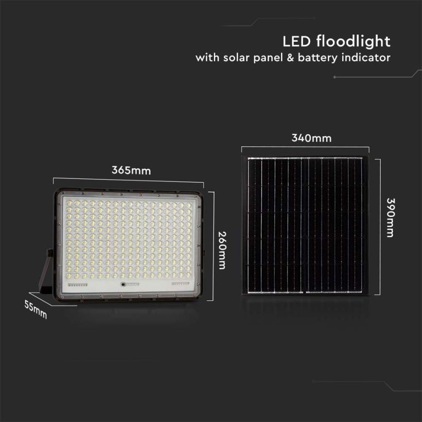 LED Holofote solar exterior LED/30W/3,2V 4000K preto IP65 + controlo remoto