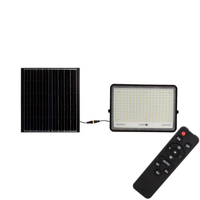 LED Holofote solar exterior LED/30W/3,2V 4000K preto IP65 + controlo remoto