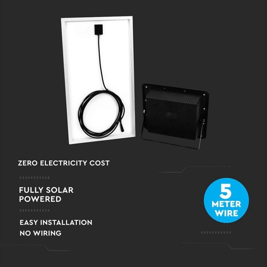 LED Holofote solar exterior LED/40W/10V IP65 6000K + controlo remoto
