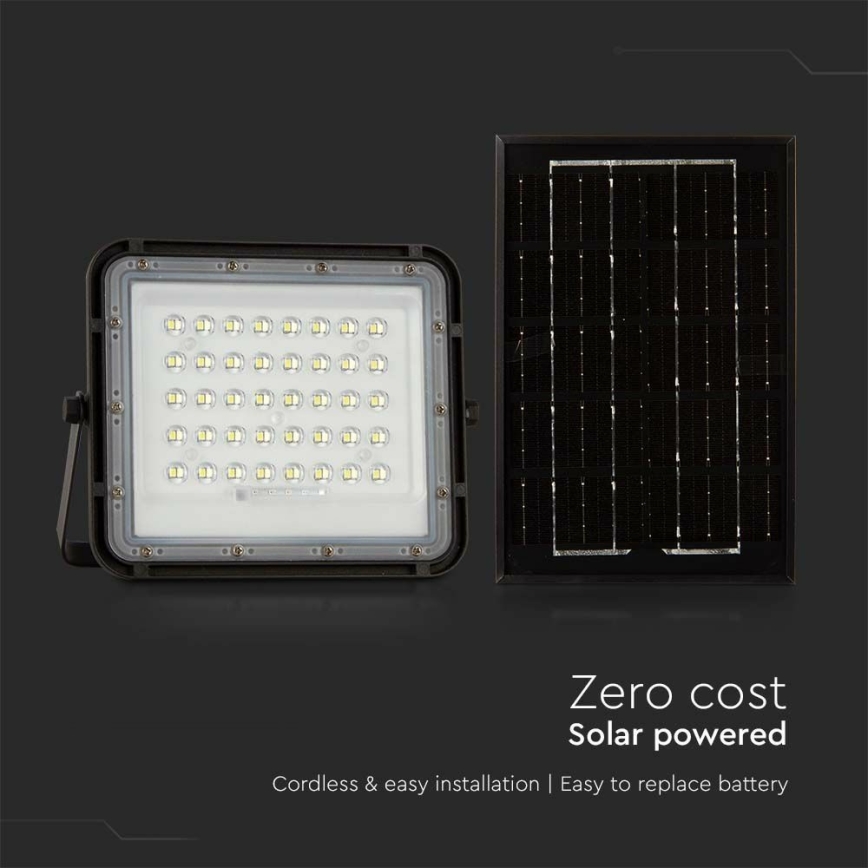LED Exterior regulação solar holofote LED/6W/3,2V IP65 4000K preto + controlo remoto