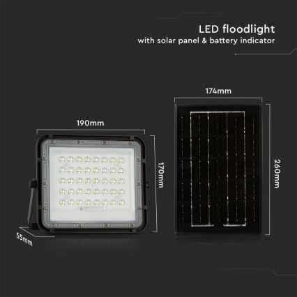 LED Exterior regulação solar holofote LED/6W/3,2V IP65 4000K preto + controlo remoto