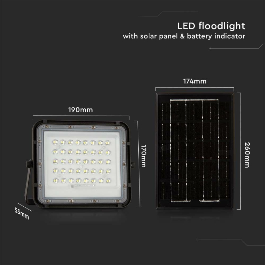 LED Exterior regulação solar holofote LED/6W/3,2V IP65 4000K preto + controlo remoto