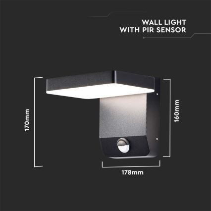 LED Exterior wall flexible iluminação com sensor LED/17W/230V IP65 4000K preto