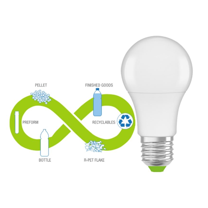 LED Lâmpada fabricada em plástico reciclado A60 E27/8,5W/230V 2700K - Ledvance