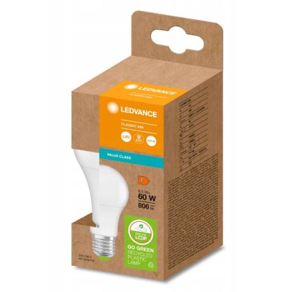 LED Lâmpada fabricada em plástico reciclado A60 E27/8,5W/230V 4000K - Ledvance