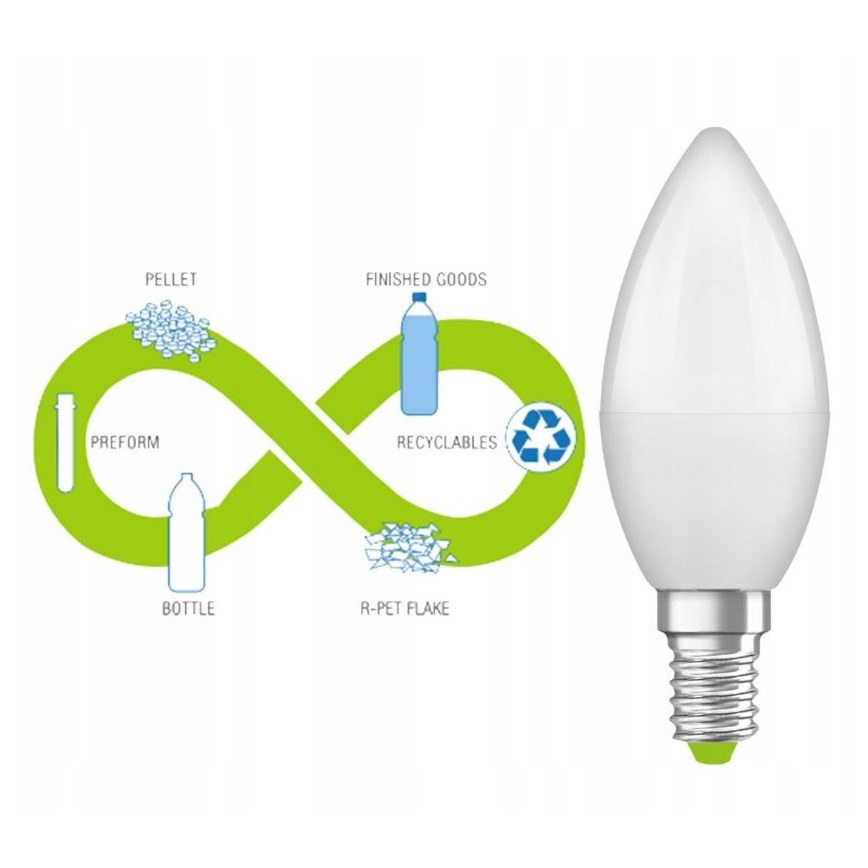 LED Lâmpada fabricada em plástico reciclado B40 E14/4,9W/230V 2700K - Ledvance