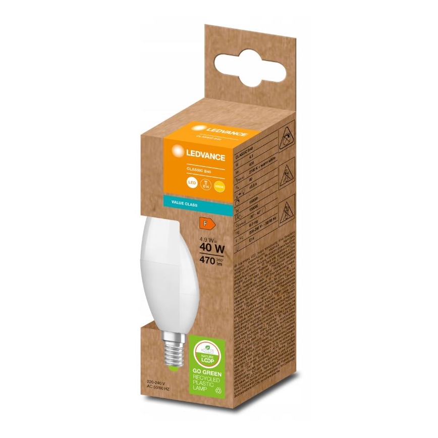 LED Lâmpada fabricada em plástico reciclado B40 E14/4,9W/230V 2700K - Ledvance