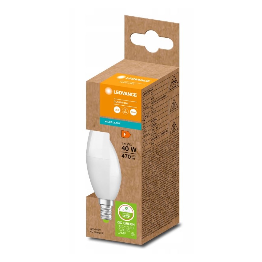 LED Lâmpada fabricada em plástico reciclado B40 E14/4,9W/230V 4000K - Ledvance