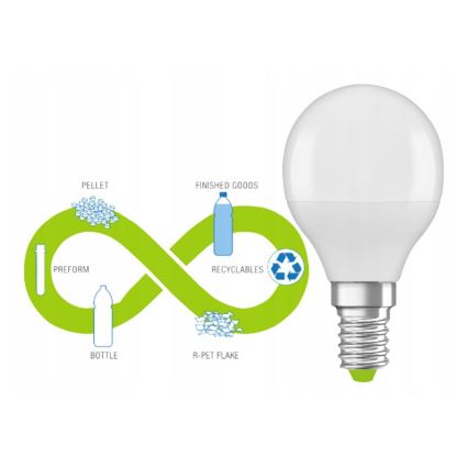 LED Lâmpada fabricada em plástico reciclado P45 E14/4,9W/230V 2700K - Ledvance
