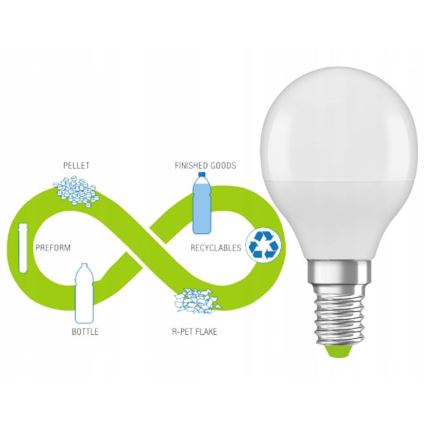 LED Lâmpada fabricada em plástico reciclado P45 E14/4,9W/230V 4000K - Ledvance