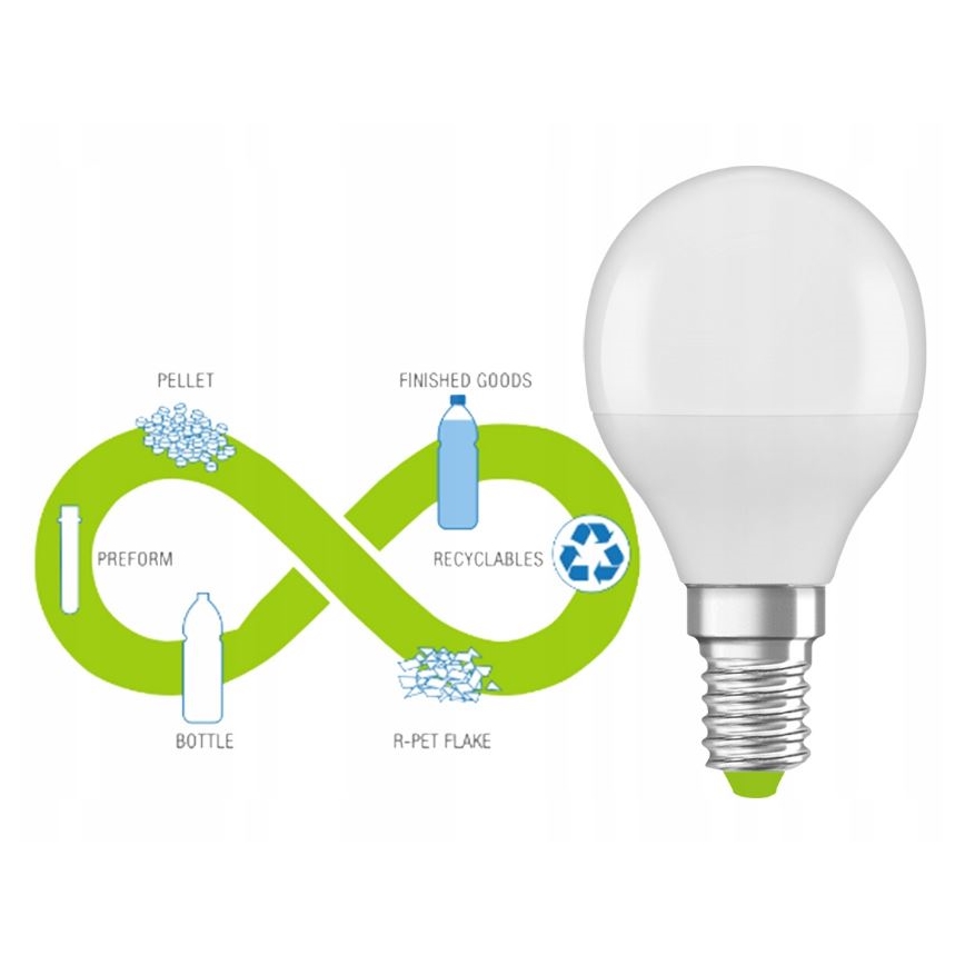 LED Lâmpada fabricada em plástico reciclado P45 E14/4,9W/230V 4000K - Ledvance
