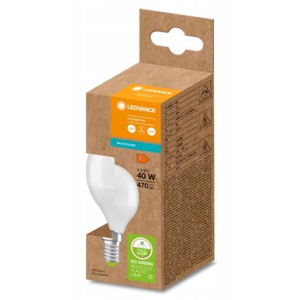 LED Lâmpada fabricada em plástico reciclado P45 E14/4,9W/230V 4000K - Ledvance