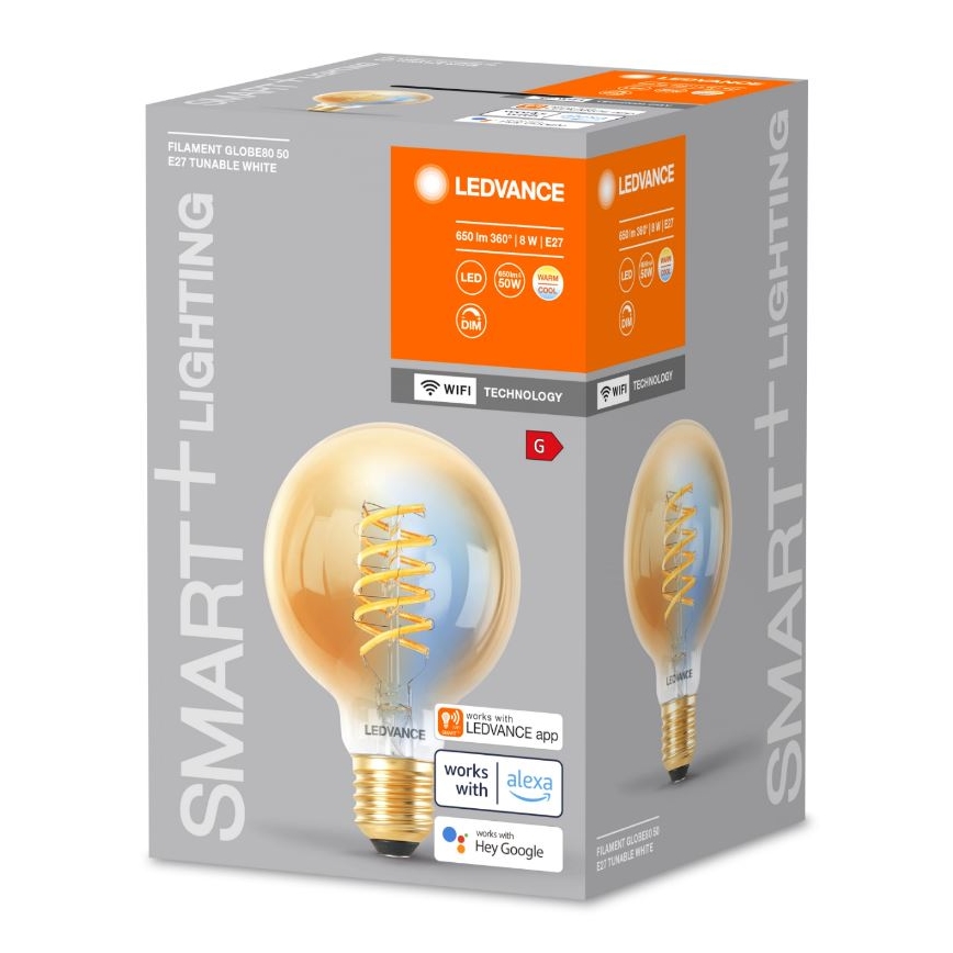 Lâmpada LED Regulável SMART+ FILAMENTO GLOBO G80 E27/8W/230V 2200-5000K Wi-Fi - Ledvance