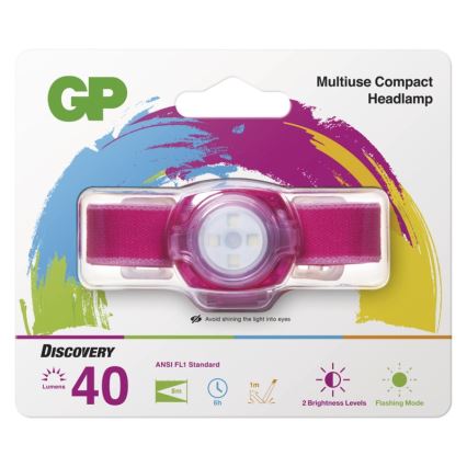 LED Lanterna de cabeça GP EVERYBODY 4xLED/2×CR2025 rosa