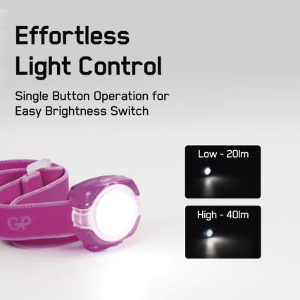 LED Lanterna de cabeça GP EVERYBODY 4xLED/2×CR2025 rosa