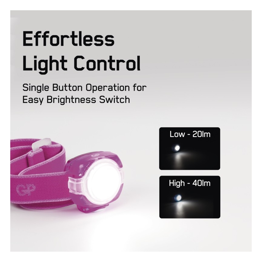 LED Lanterna de cabeça GP EVERYBODY 4xLED/2×CR2025 rosa
