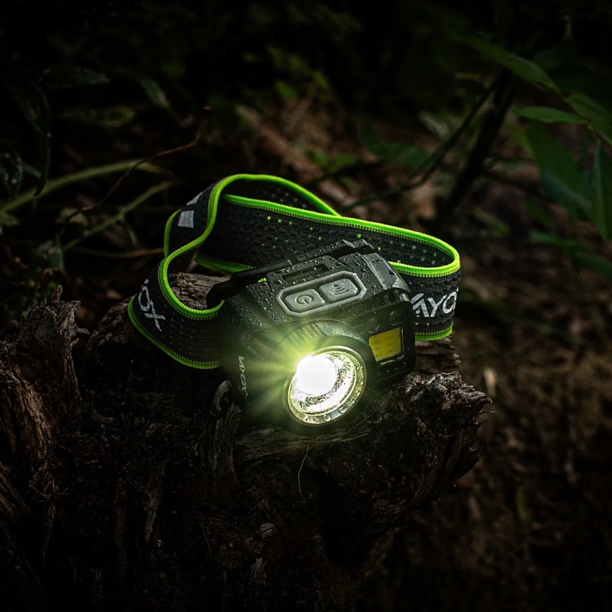 Lanterna frontal LED recarregável regulável com sensor e luz vermelha LED/6W/5V/3xAAA IP66 500 lm 1200 mAh