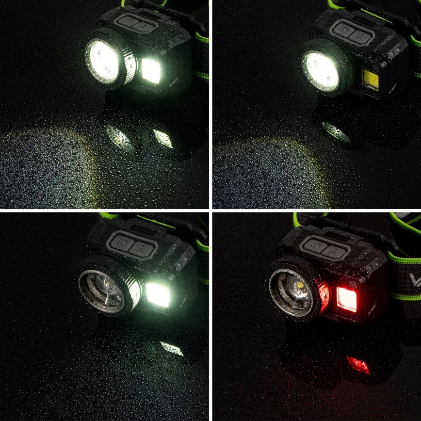 Lanterna frontal LED recarregável regulável com sensor e luz vermelha LED/6W/5V/3xAAA IP66 500 lm 1200 mAh
