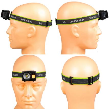Lanterna frontal LED recarregável regulável com sensor e luz vermelha LED/6W/5V/3xAAA IP66 500 lm 1200 mAh
