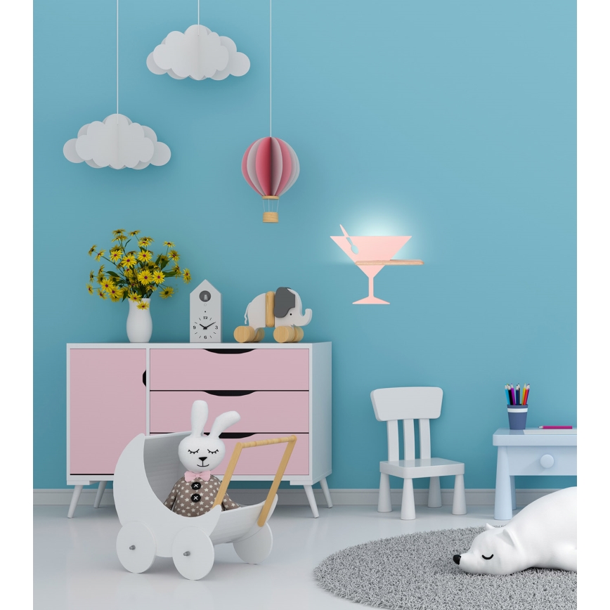 Luminária de parede infantil LED com prateleira PICCOLO LED/4W/230V rosa/madeira,