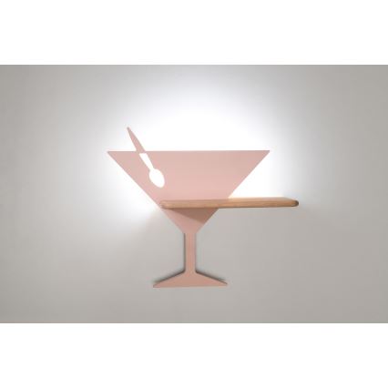 Luminária de parede infantil LED com prateleira PICCOLO LED/4W/230V rosa/madeira,