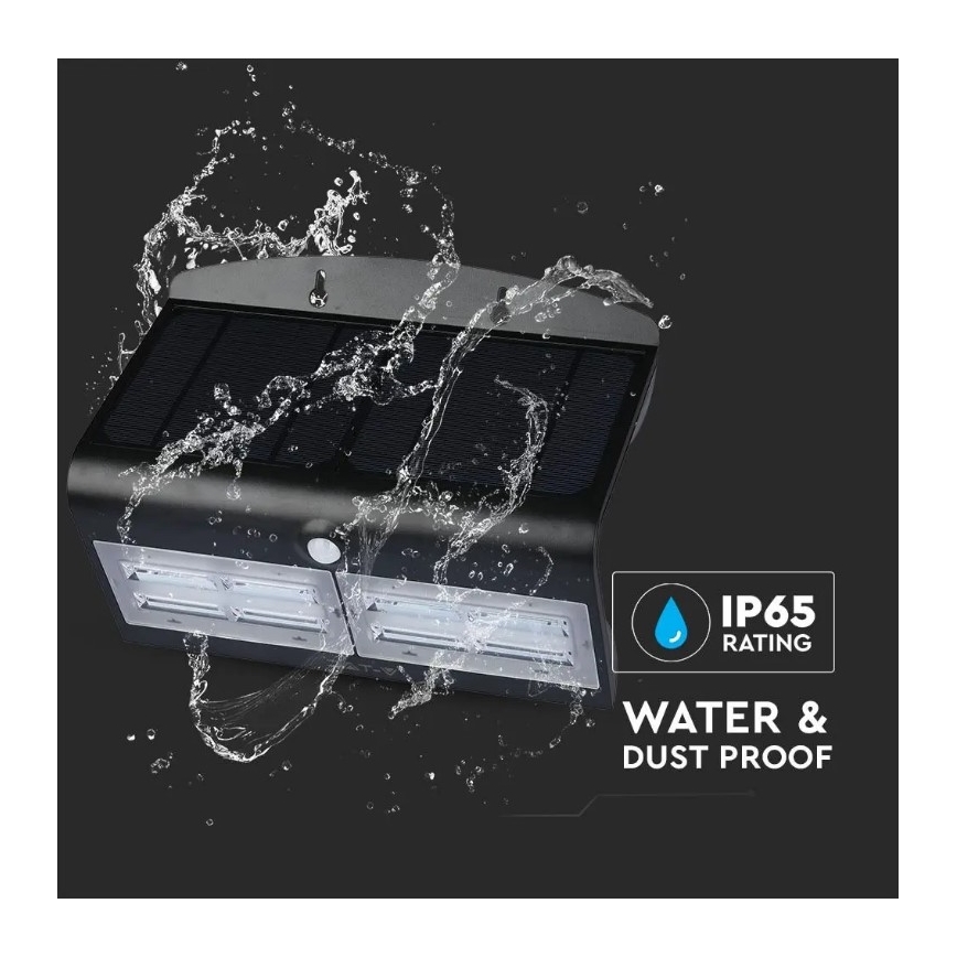 Luminária de parede solar LED com sensor LED/7W/3,7V 4000K IP65 4000 mAh preta