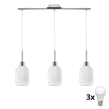 LED Luminária suspensa HARMA 3xE27/60W/230V cromado mate/branco