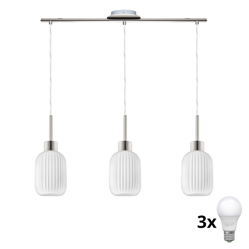 LED Luminária suspensa HARMA 3xE27/60W/230V cromado mate/branco