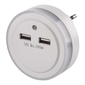 LED Luz noturna para uma ficha se fotosenzorem+2xUSB 3xLED/0,3W/230V