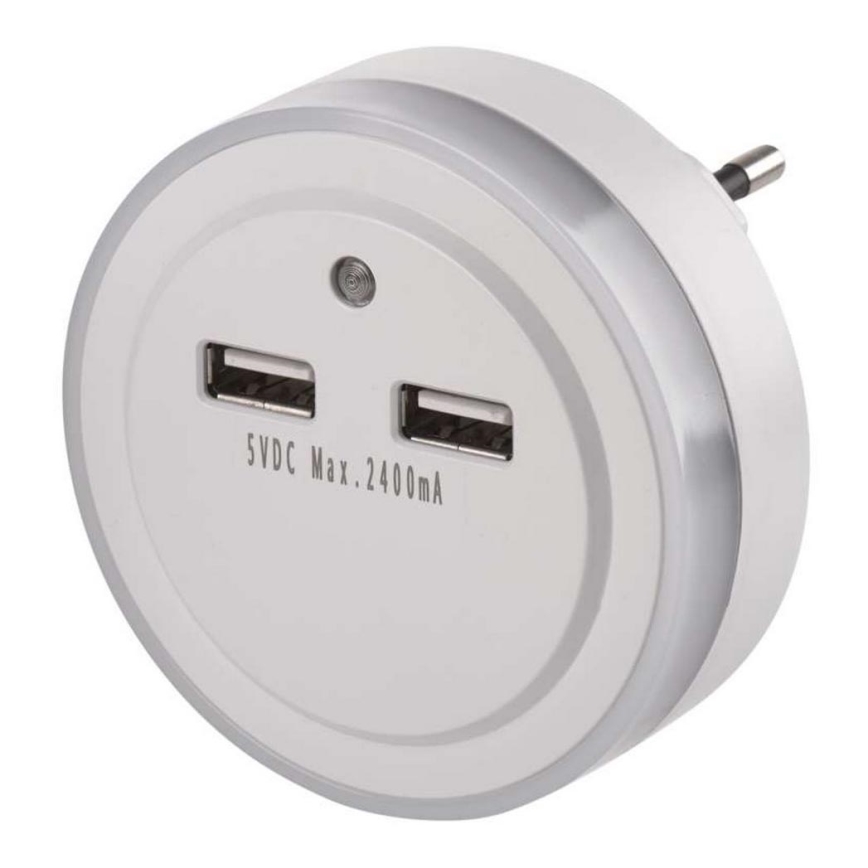 LED Luz noturna para uma ficha se fotosenzorem+2xUSB 3xLED/0,3W/230V