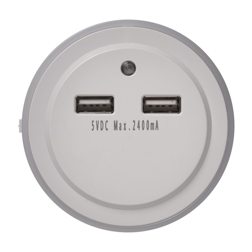 LED Luz noturna para uma ficha se fotosenzorem+2xUSB 3xLED/0,3W/230V