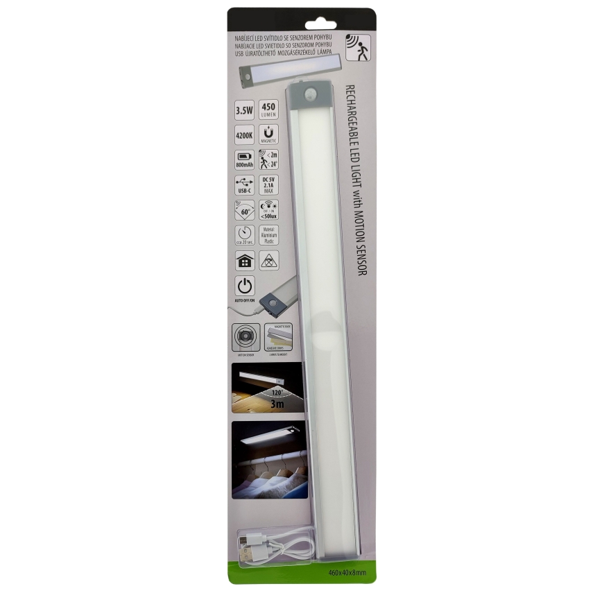 Iluminação LED recarregável para móveis com sensor LED/3,5W/5V USB 800 mAh 4200K 46 cm