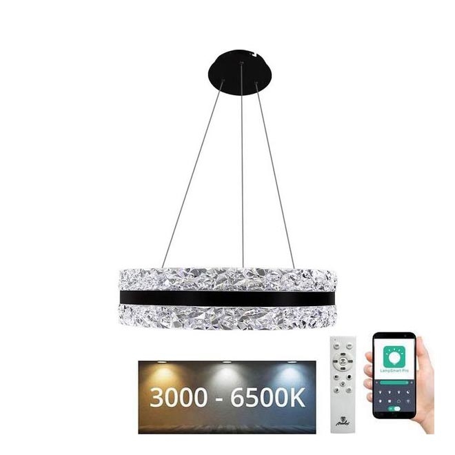 LED Regulação cristal candeeiro suspenso LED/80W/230V 3000-6500K preto + comando
