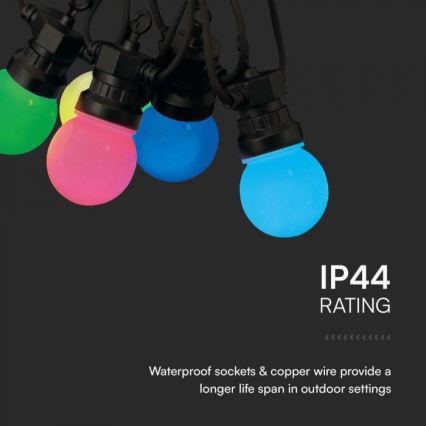 LED RGB Corrente exterior STRING 13 m 15xLED/0,5W/230V IP44 + controlo remoto
